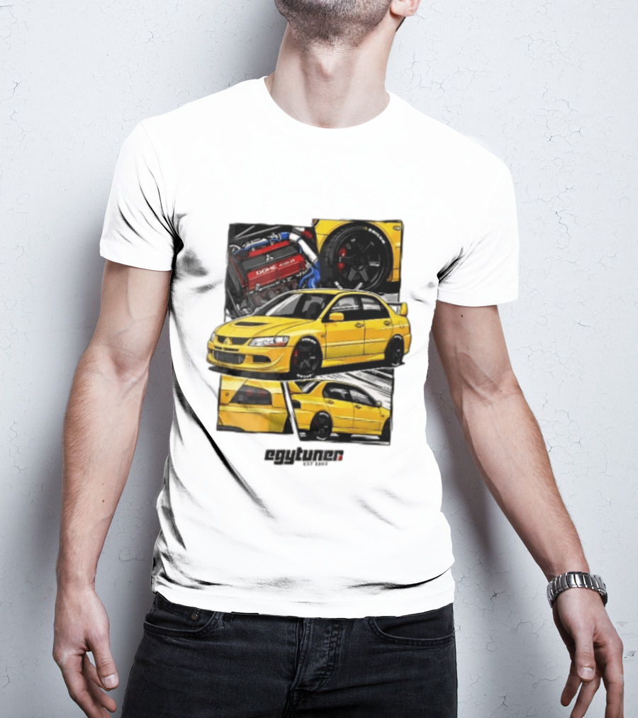 Mitsubishi Egytuner Est 2003 Yellow Lancer Evolution Engine Wheel Panels T-Shirt