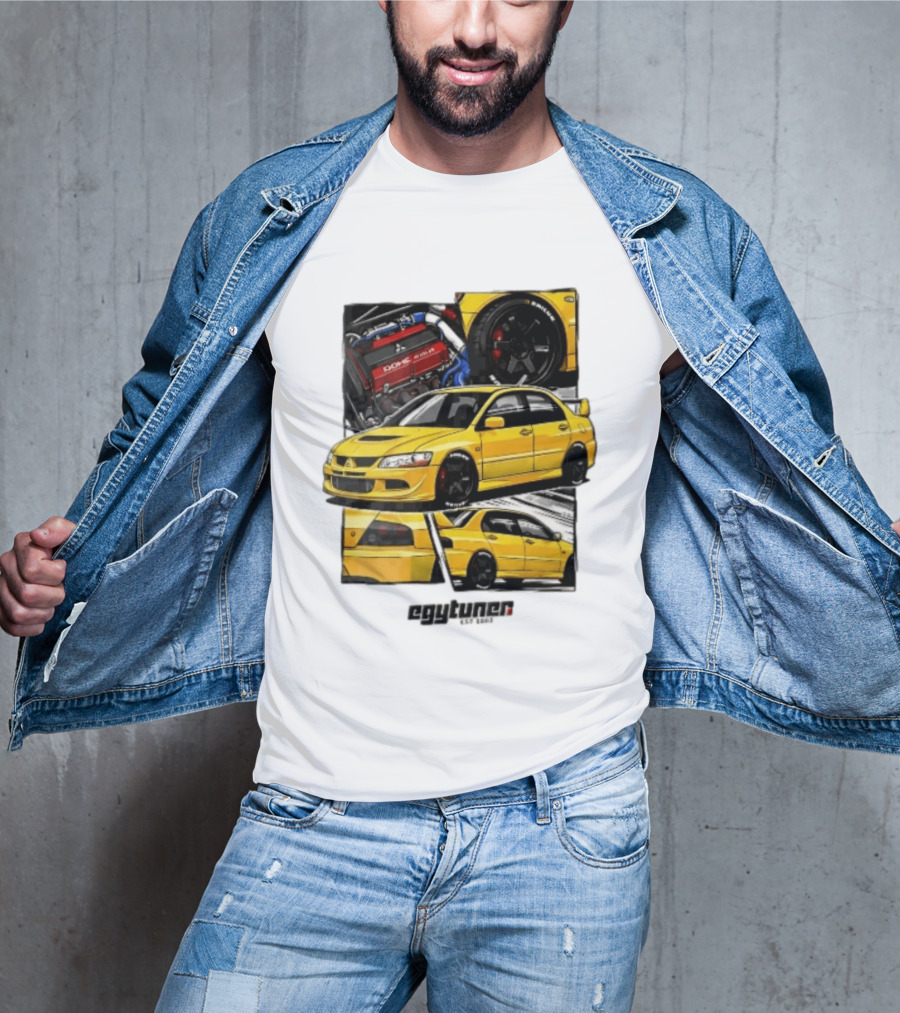 Mitsubishi Egytuner Est 2003 Yellow Lancer Evolution Engine Wheel Panels T-Shirt