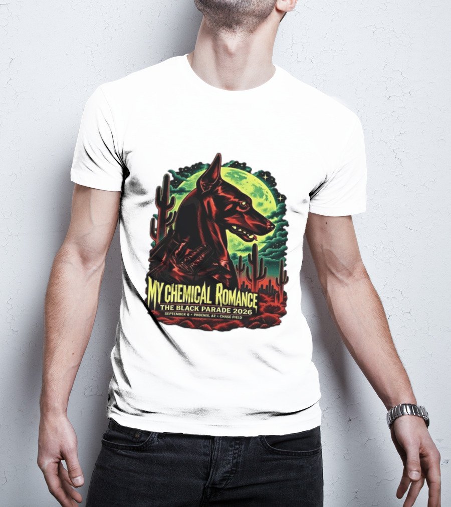 My Chemical Romance The Black Parade 2026 September 6 Phoenix AZ Chase Field Cactus And Dog Moon Scene T-Shirt