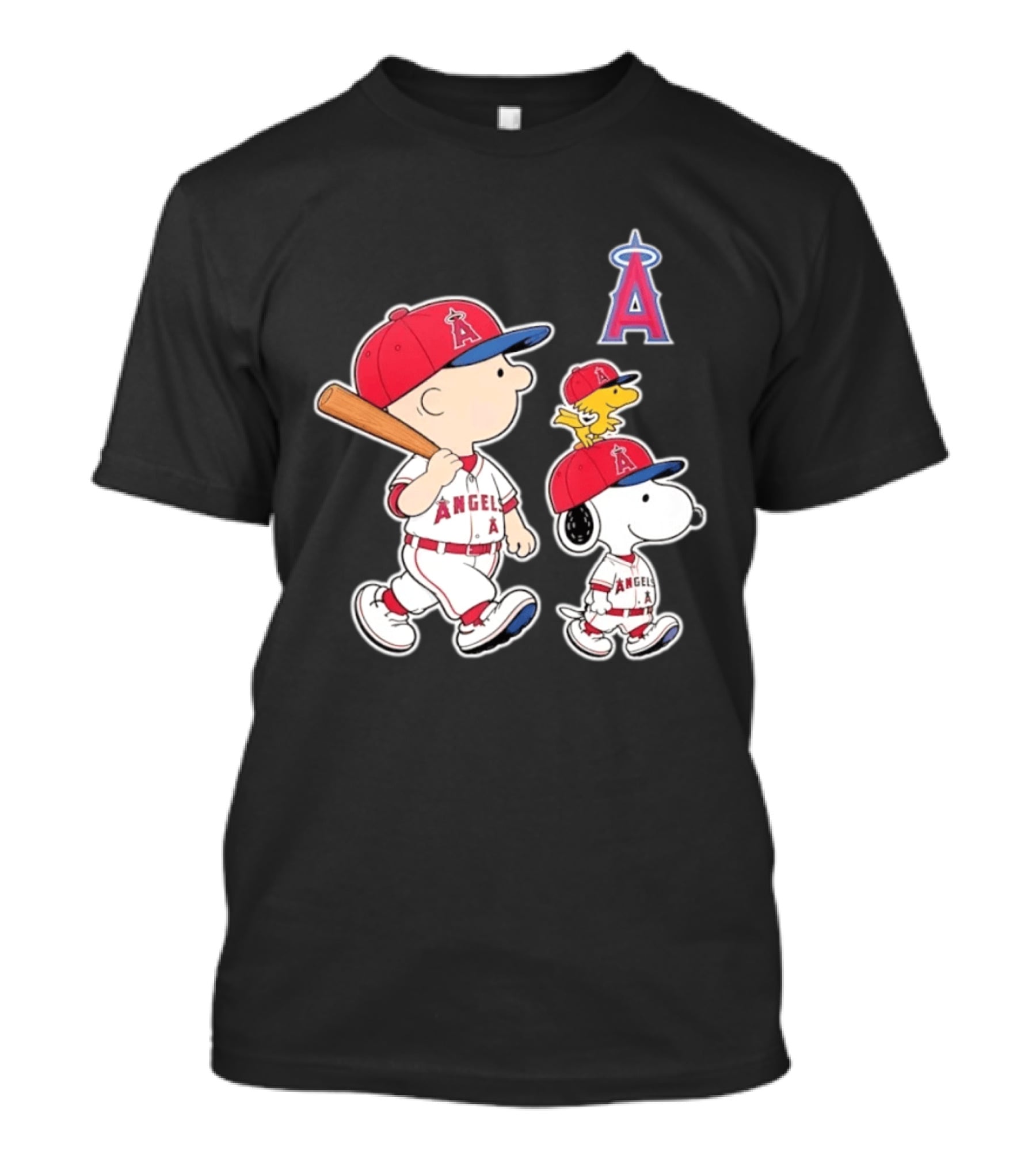 Charlie Brown Snoopy Woodstock Los Angeles Angels Baseball Team T-Shirt