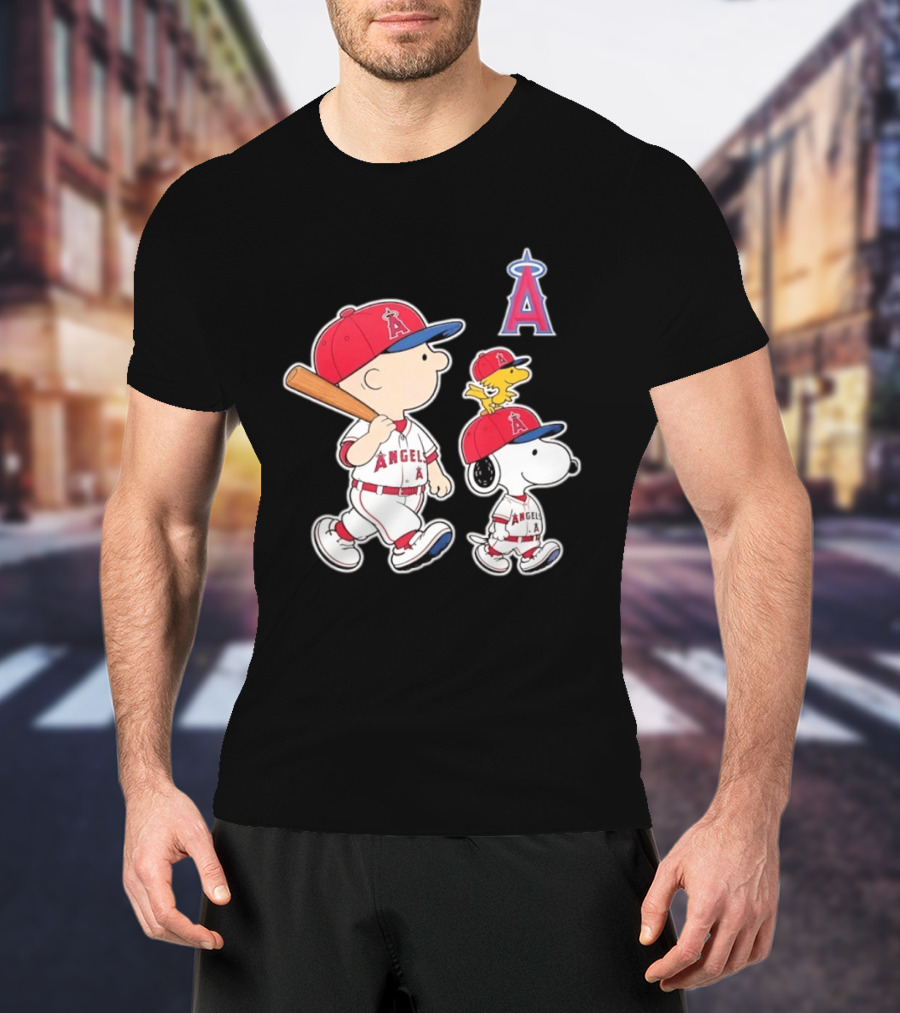 Charlie Brown Snoopy Woodstock Los Angeles Angels Baseball Team T-Shirt