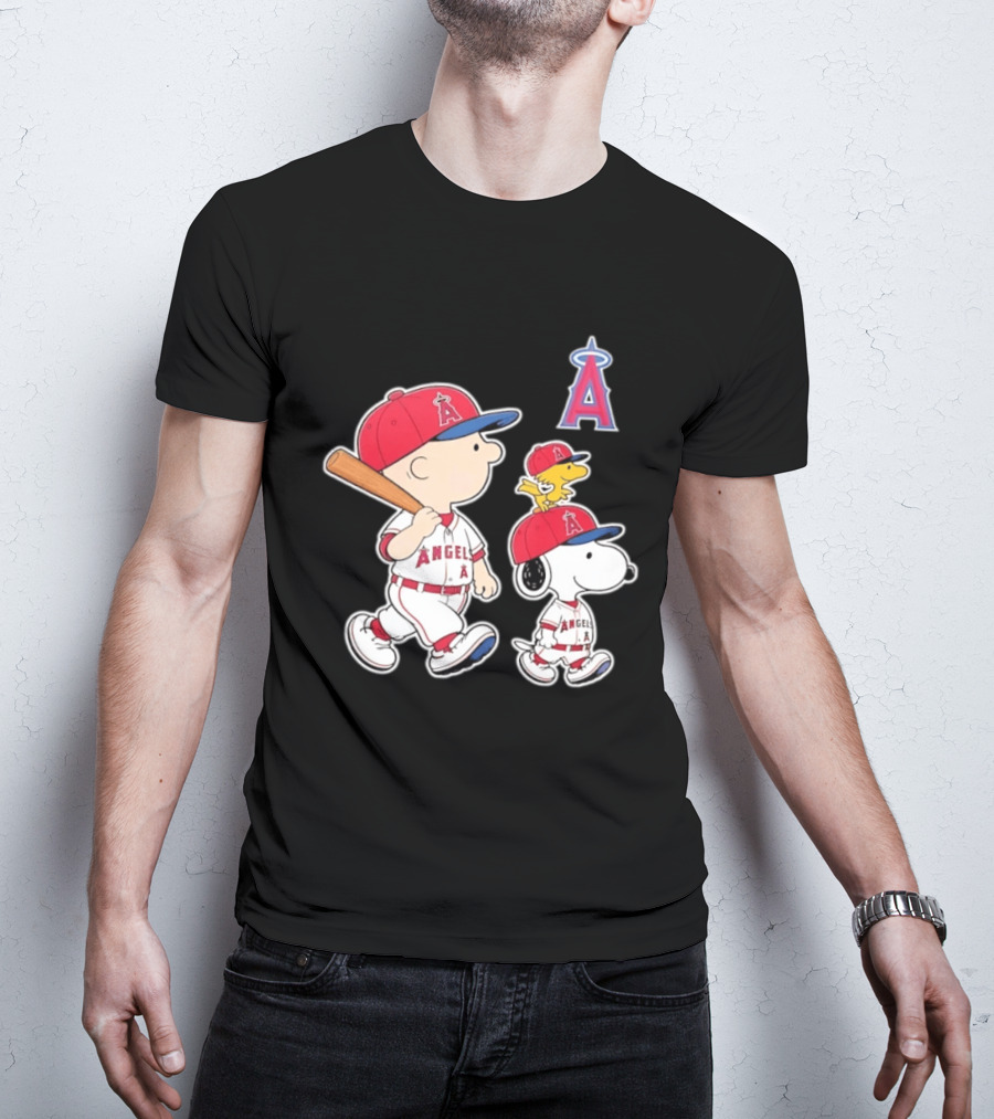 Charlie Brown Snoopy Woodstock Los Angeles Angels Baseball Team T-Shirt