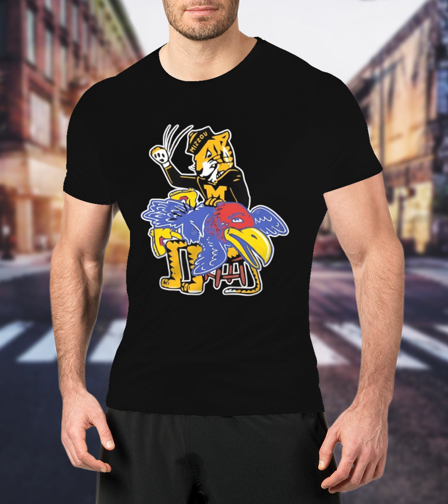 Mizzou Tigers Vs Kansas Jayhawk Rivalry Cartoon T-Shirt