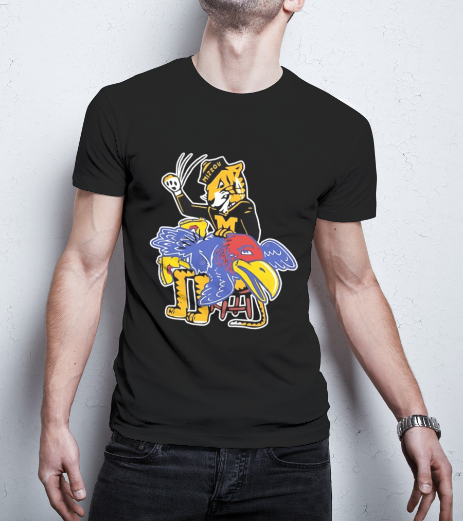 Mizzou Tigers Vs Kansas Jayhawk Rivalry Cartoon T-Shirt