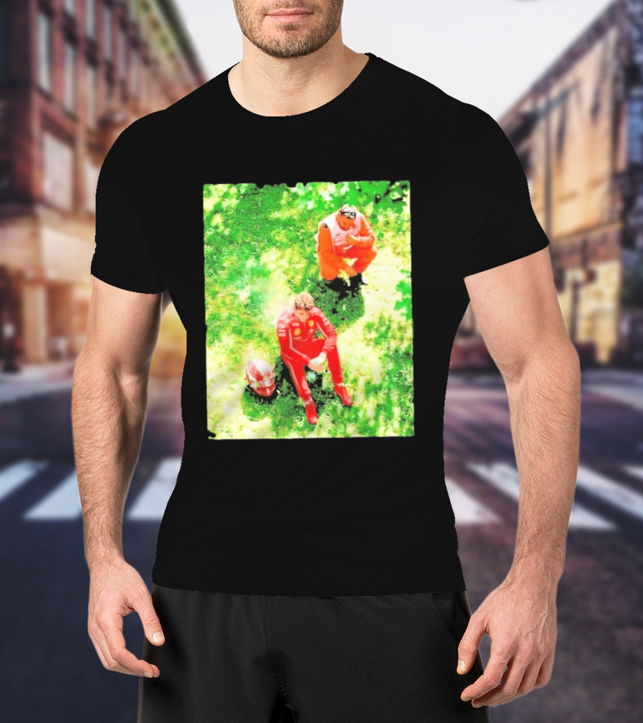 Monza GP Charles Leclerc Helmet On Grass Crash Moment T-Shirt
