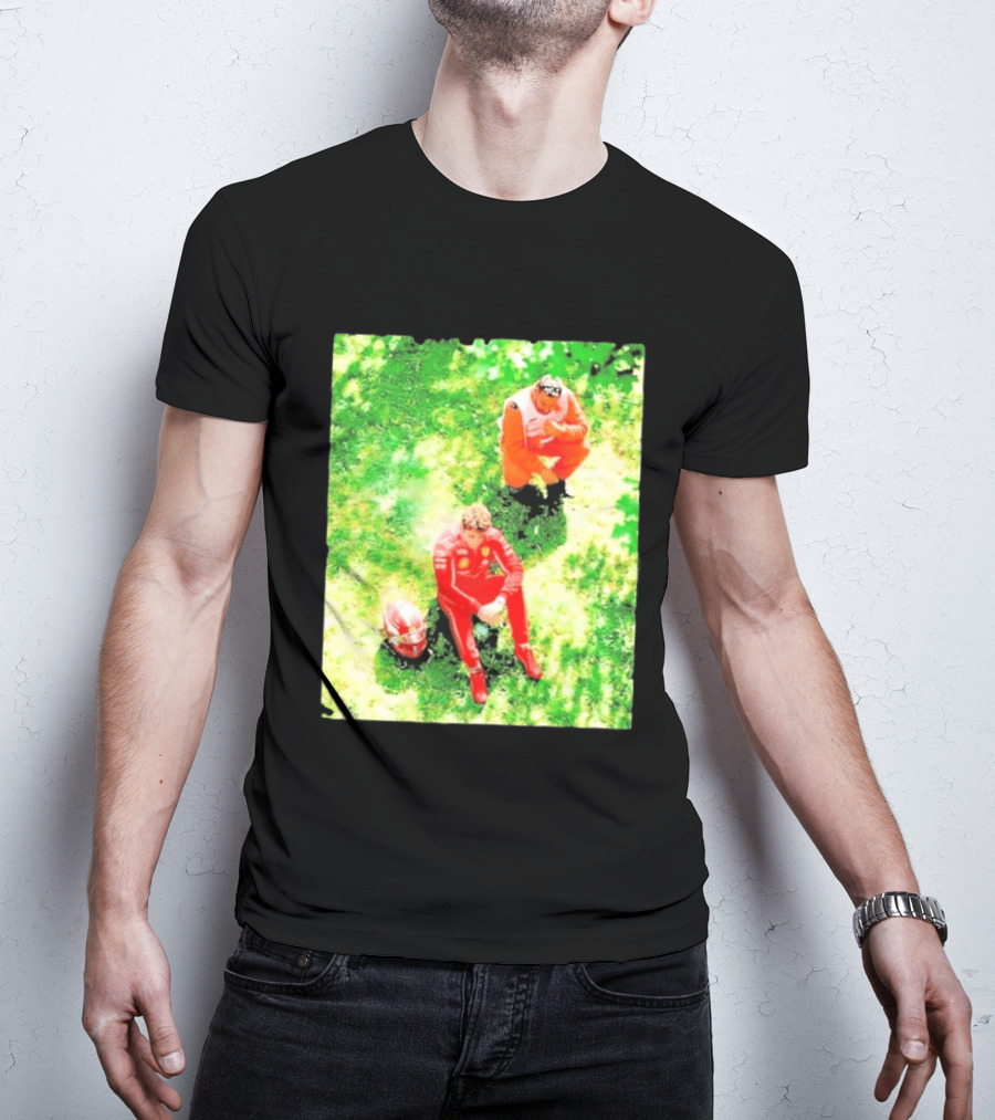 Monza GP Charles Leclerc Helmet On Grass Crash Moment T-Shirt