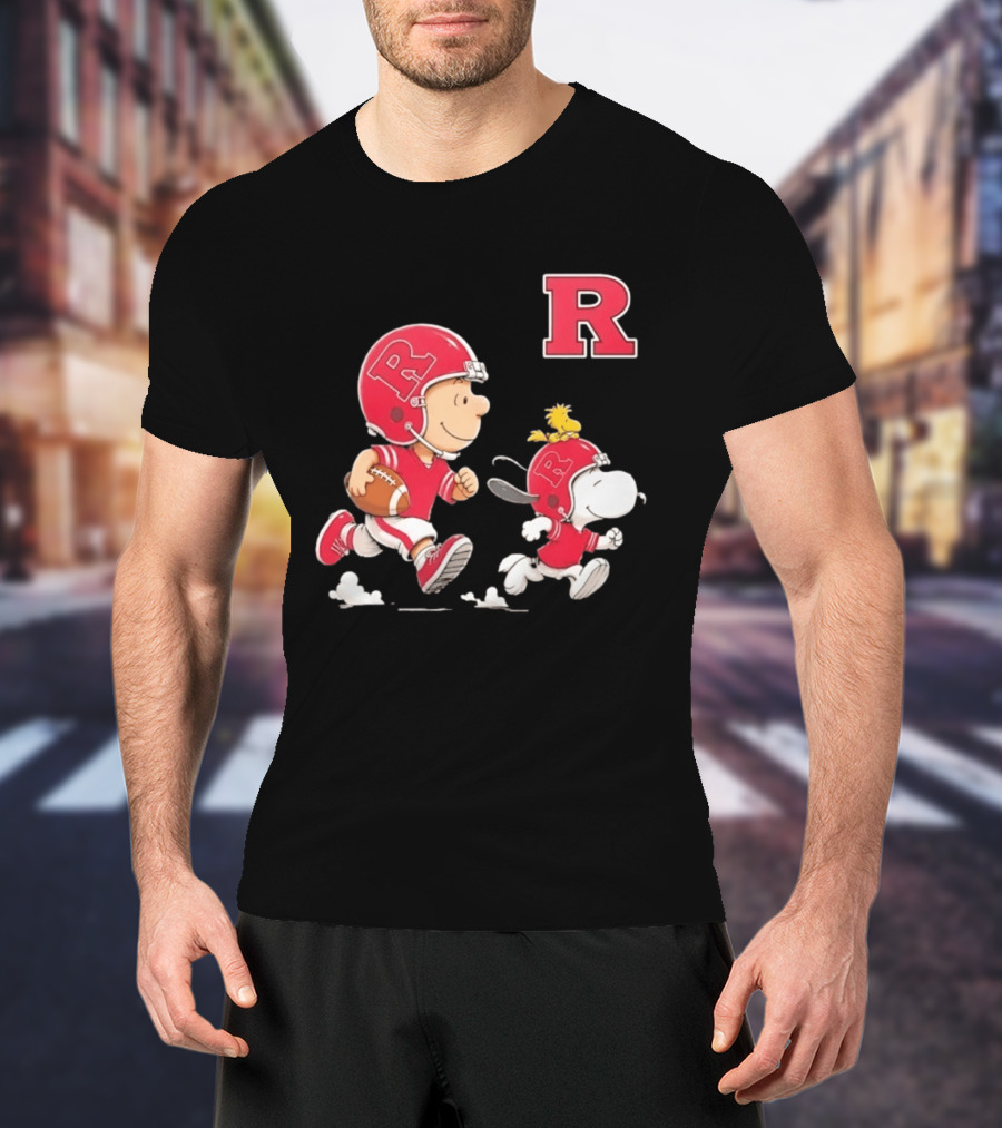 Charlie Brown Snoopy Woodstock Rutgers Scarlet Knights Football Fan Gear T-Shirt