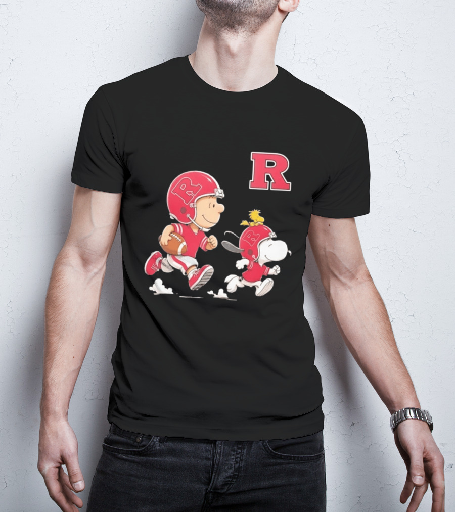 Charlie Brown Snoopy Woodstock Rutgers Scarlet Knights Football Fan Gear T-Shirt