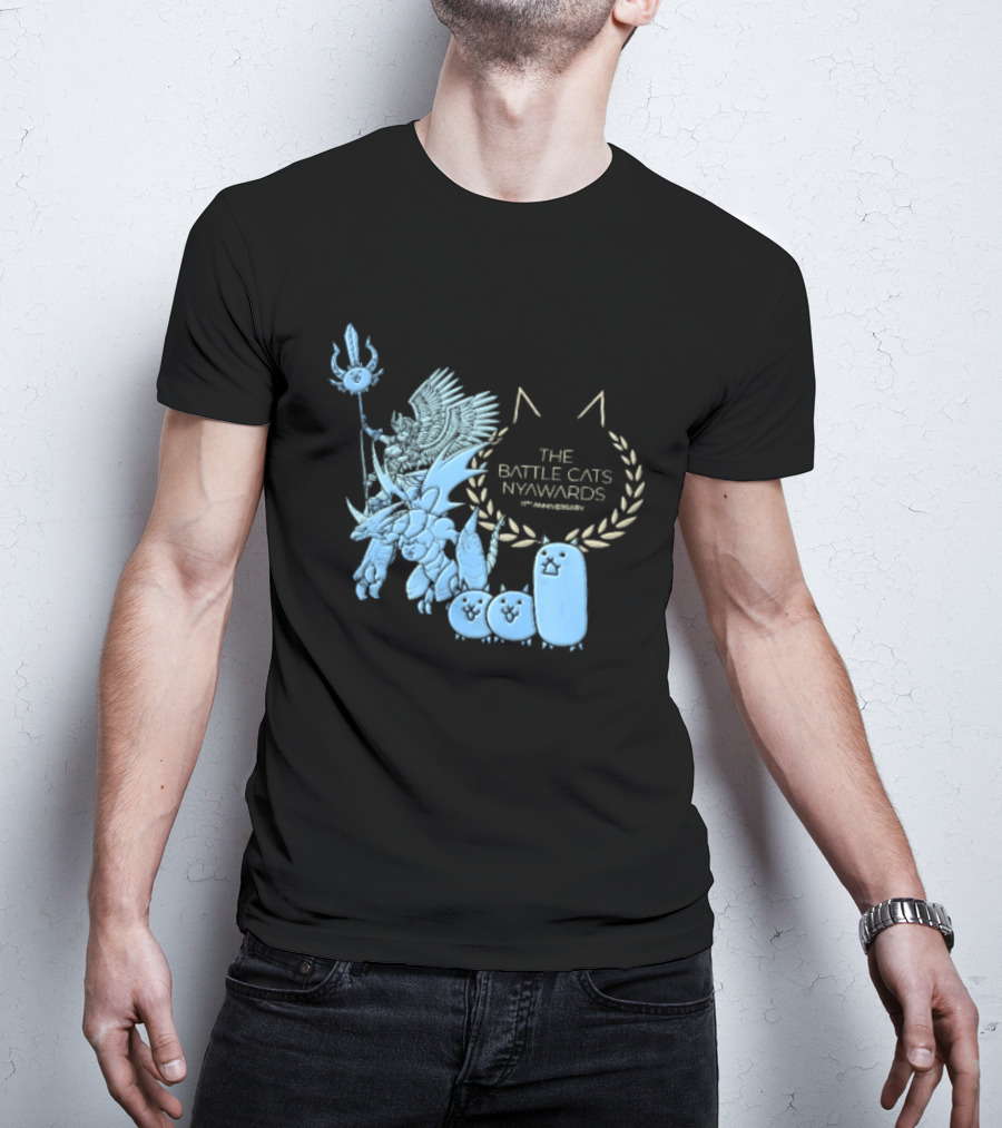 The Battle Cats Nyawards 11th Anniversary Characters Laurel Wreath Line T-Shirt