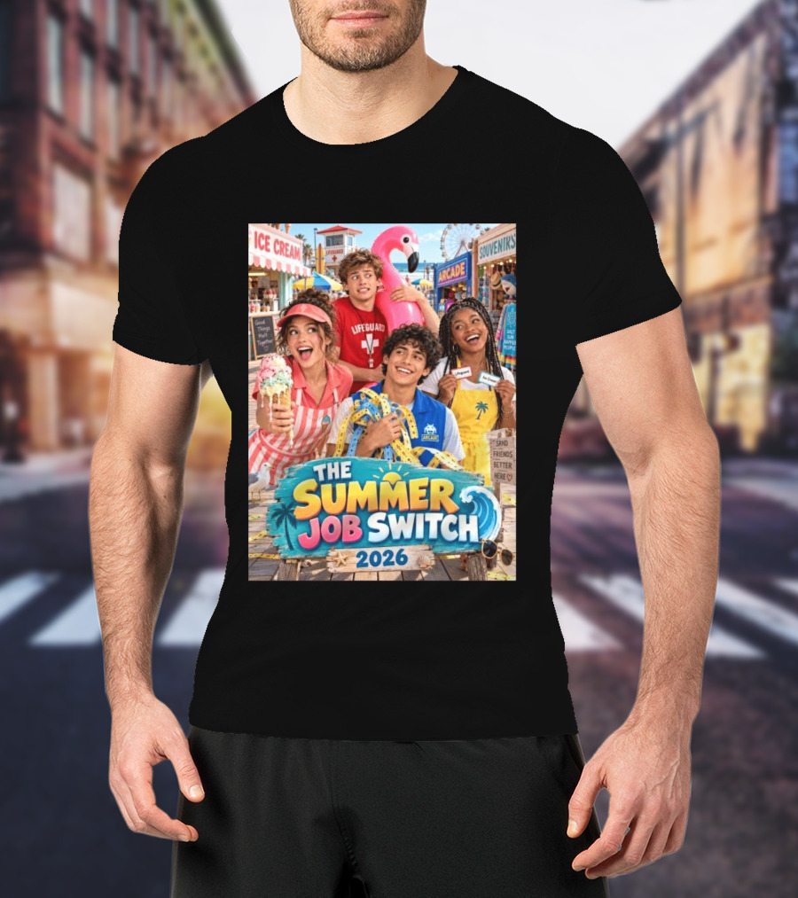 The Summer Job Switch 2026 Ice Cream Adventure Lifeguard Arcade Souvenirs Sand Friends T-Shirt