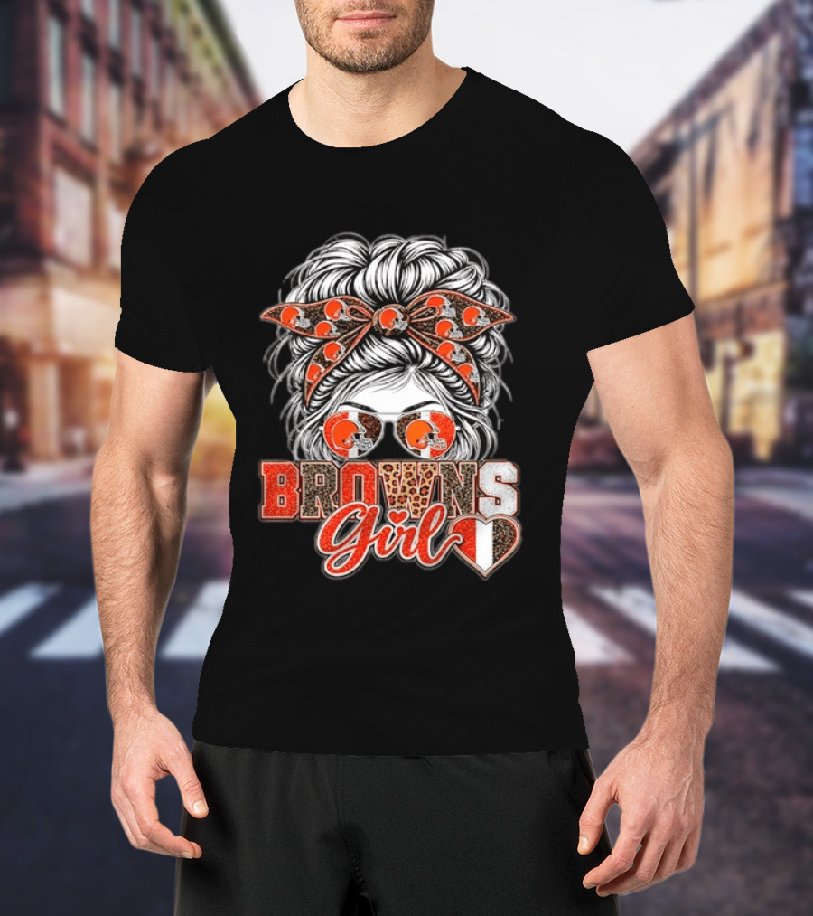 Cleveland Browns Girl Messy Bun Football T-Shirt