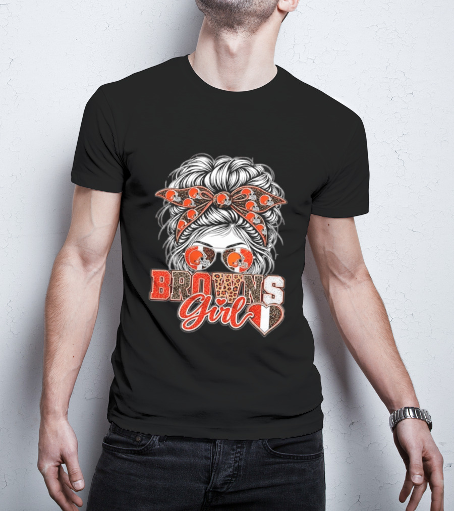 Cleveland Browns Girl Messy Bun Football T-Shirt