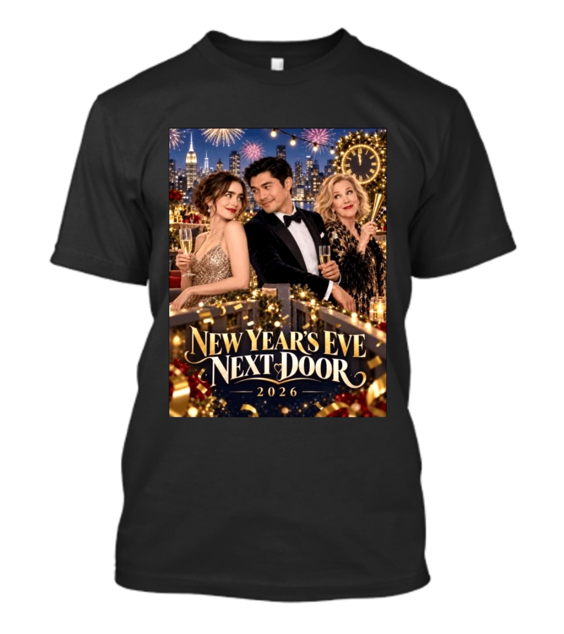 New Year's Eve Next Door 2026 Celebration With Charming Guests And Fireworks T-Shirt