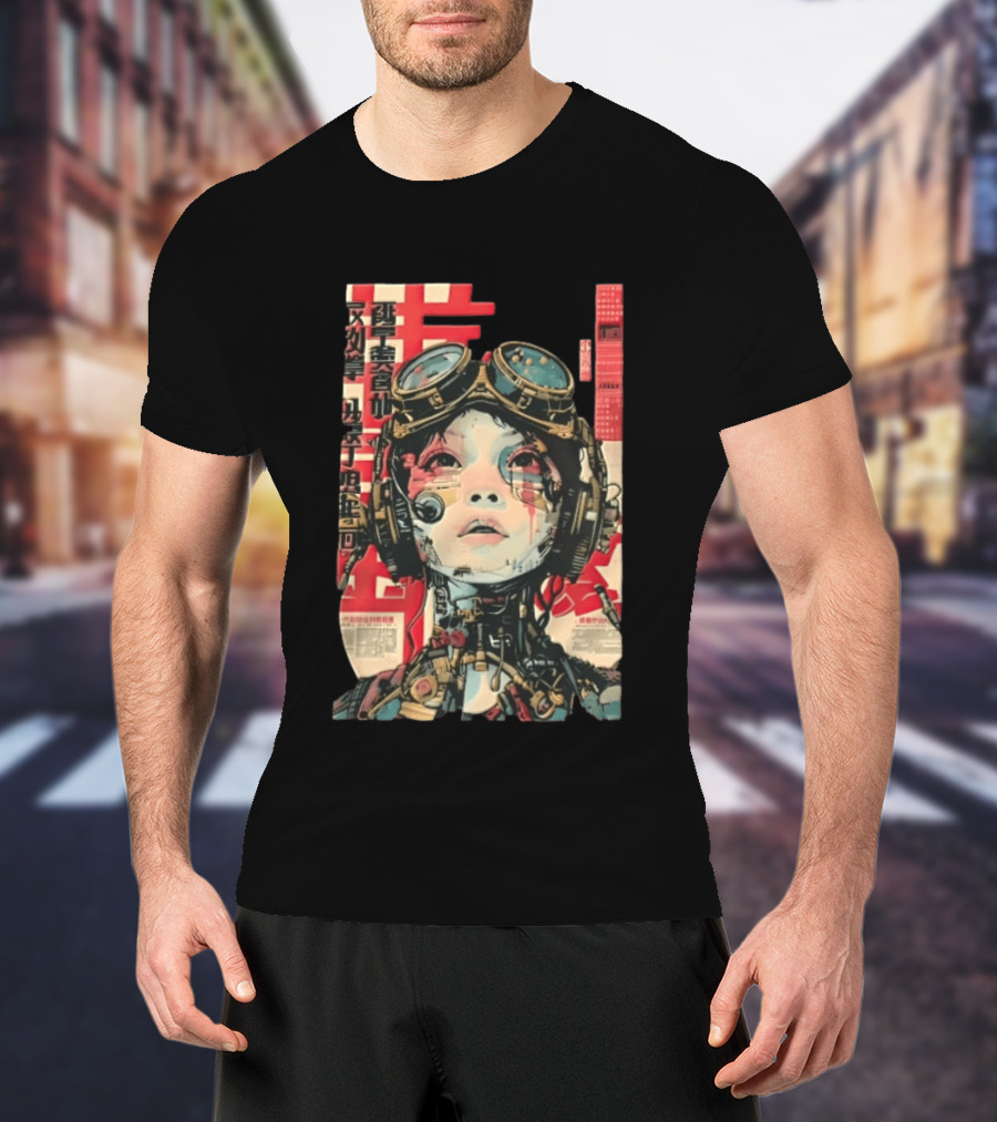 Cyberpunk Cyborg Woman With Goggles And Headphones Futuristic Aesthetic T-Shirt