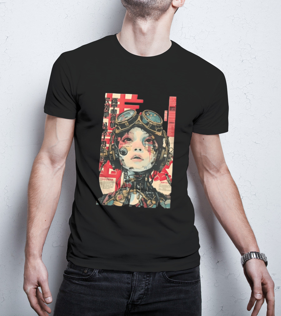 Cyberpunk Cyborg Woman With Goggles And Headphones Futuristic Aesthetic T-Shirt