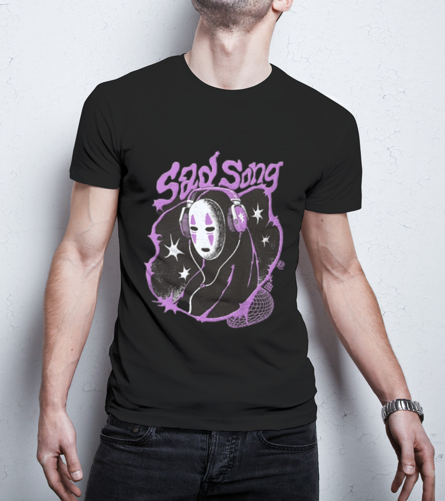 Spirited Away No Face Sad Song Headphones Purple Stars T-Shirt