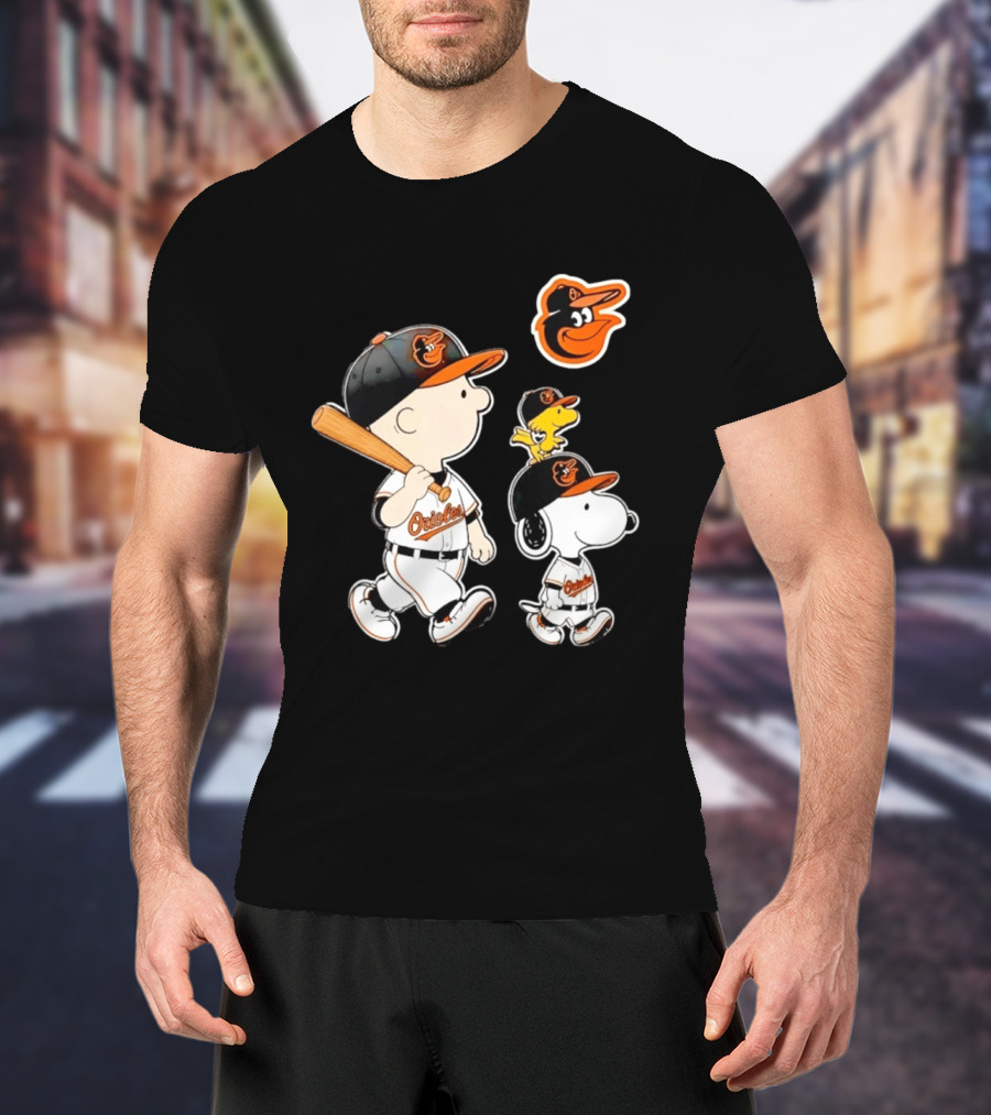 Woodstock Charlie Brown Snoopy Orioles Baseball Team T-Shirt