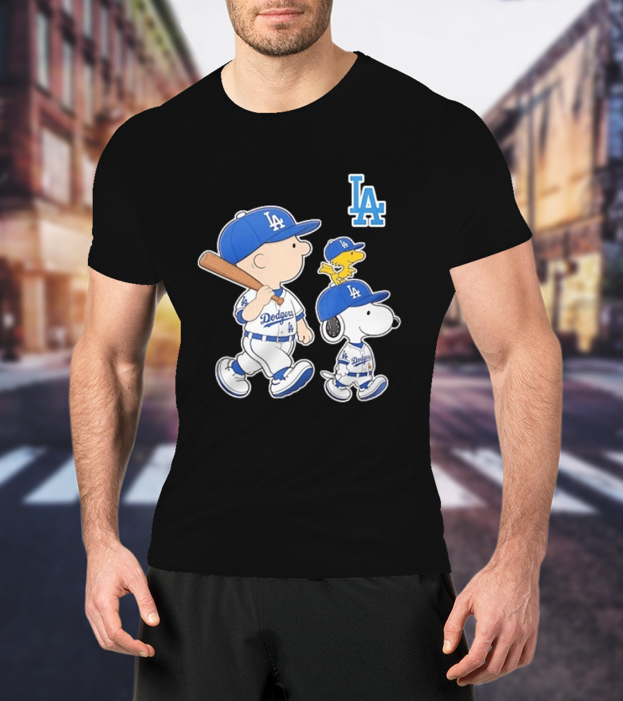 Woodstock Charlie Brown And Snoopy Los Angeles Dodgers Baseball T-Shirt
