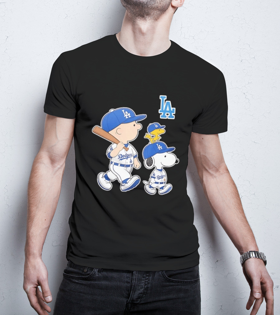 Woodstock Charlie Brown And Snoopy Los Angeles Dodgers Baseball T-Shirt