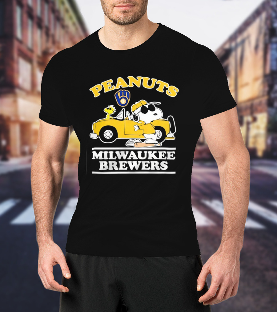 Peanuts Snoopy Woodstock Driving Milwaukee Brewers Baseball T-Shirt