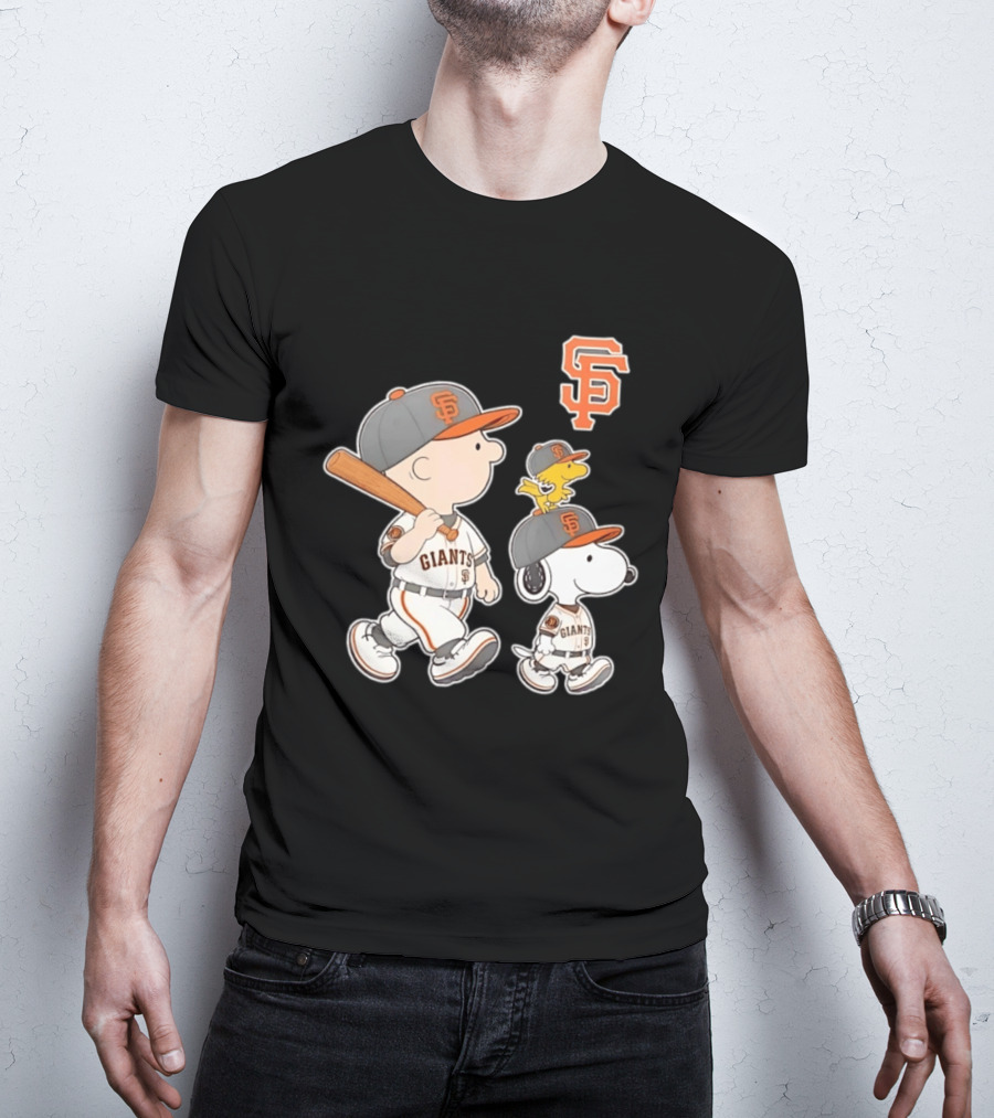 Woodstock Charlie Brown Snoopy San Francisco Giants Baseball Team T-Shirt