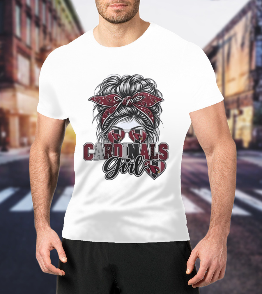 Cardinals Girl Messy Bun Bandana Sunglasses Football T-Shirt