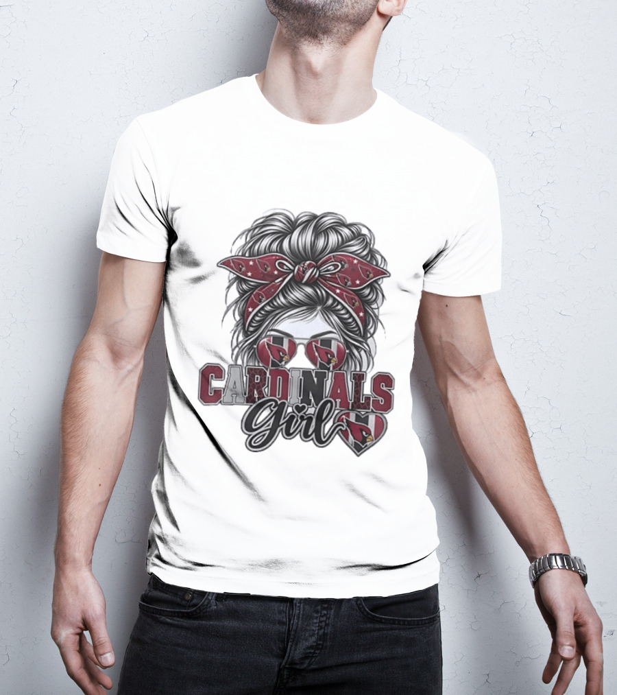 Cardinals Girl Messy Bun Bandana Sunglasses Football T-Shirt