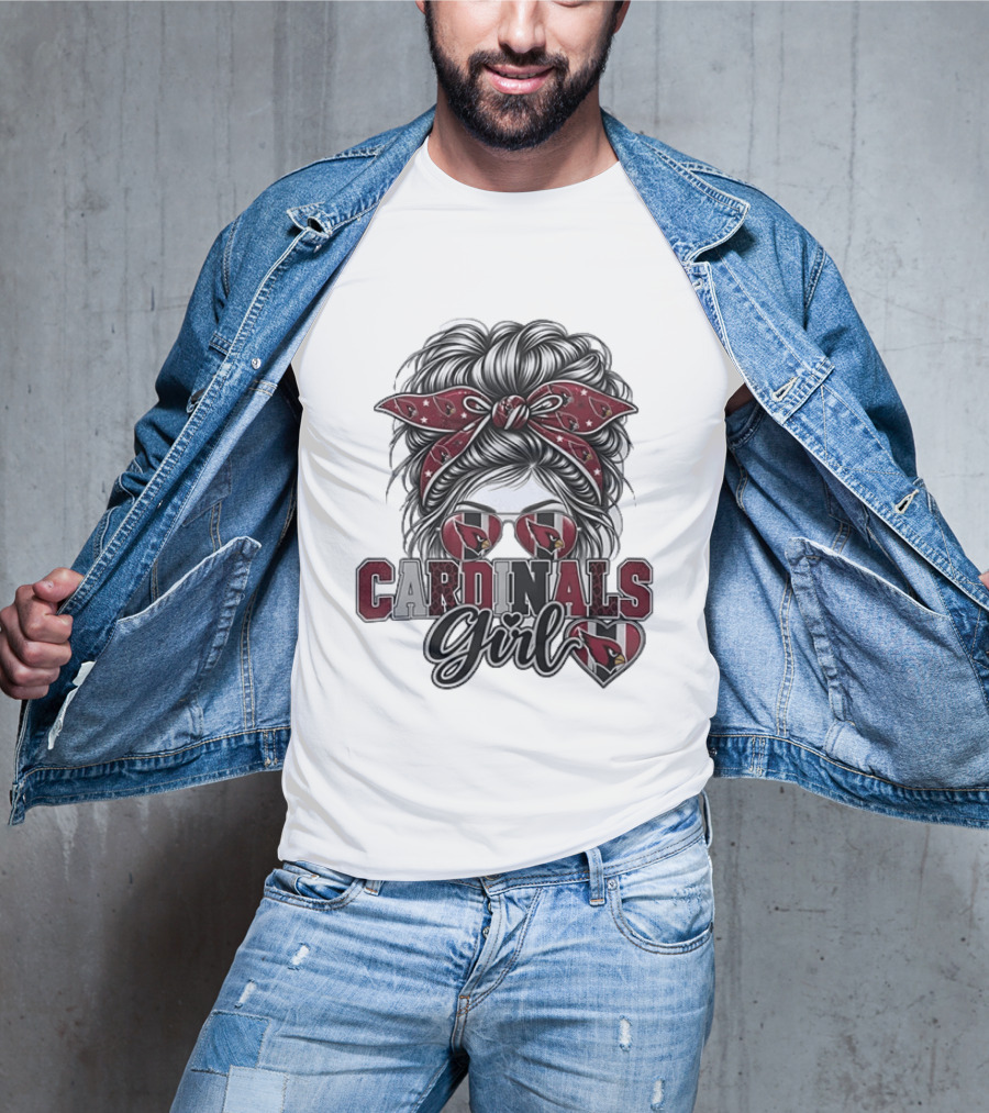 Cardinals Girl Messy Bun Bandana Sunglasses Football T-Shirt