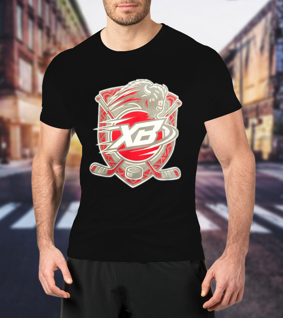 XB Buffalo Hockey Team Emblem With Crossed Sticks And Puck T-Shirt
