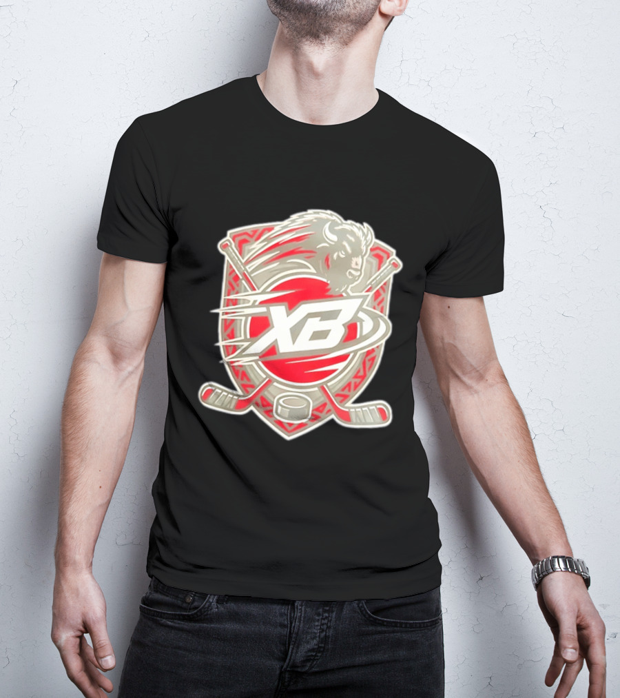 XB Buffalo Hockey Team Emblem With Crossed Sticks And Puck T-Shirt