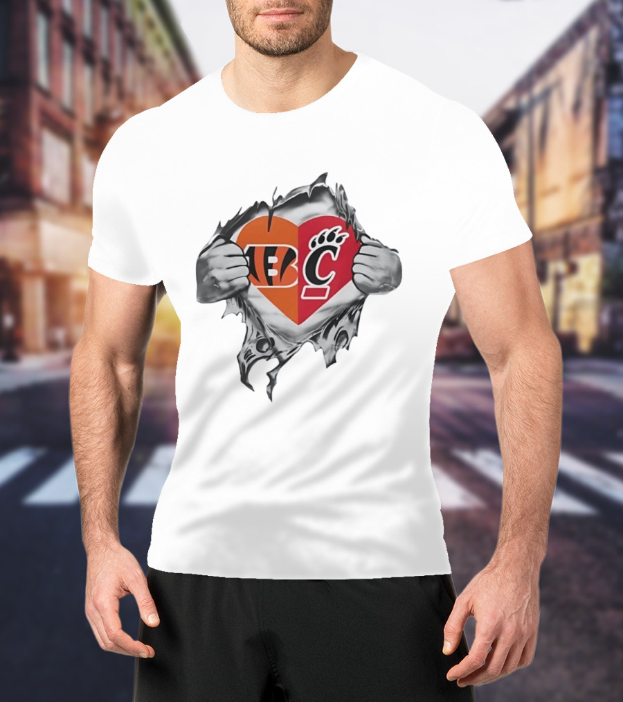Cincinnati Bengals Bearcats Heart Logo Mashup T-Shirt