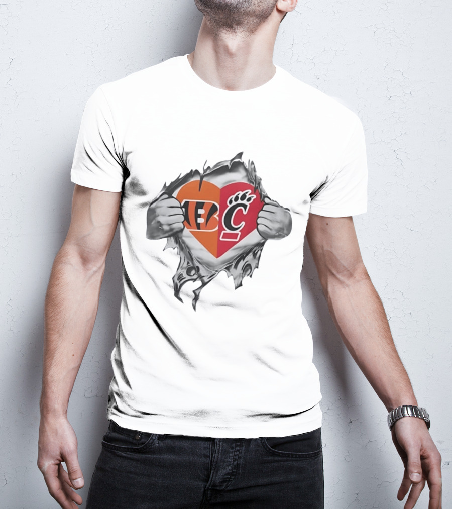 Cincinnati Bengals Bearcats Heart Logo Mashup T-Shirt