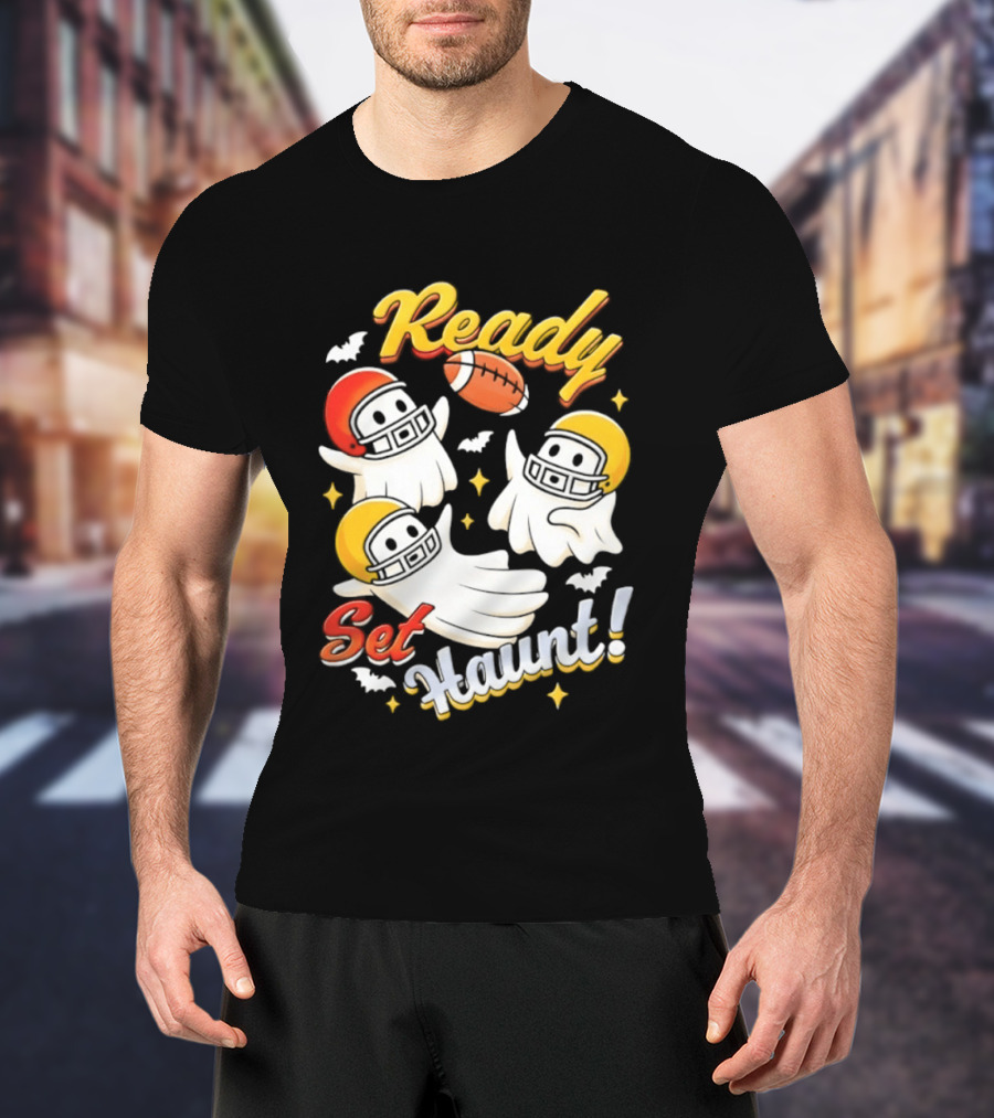 Ready Set Haunt Ghosts Football Helmet Halloween T-Shirt