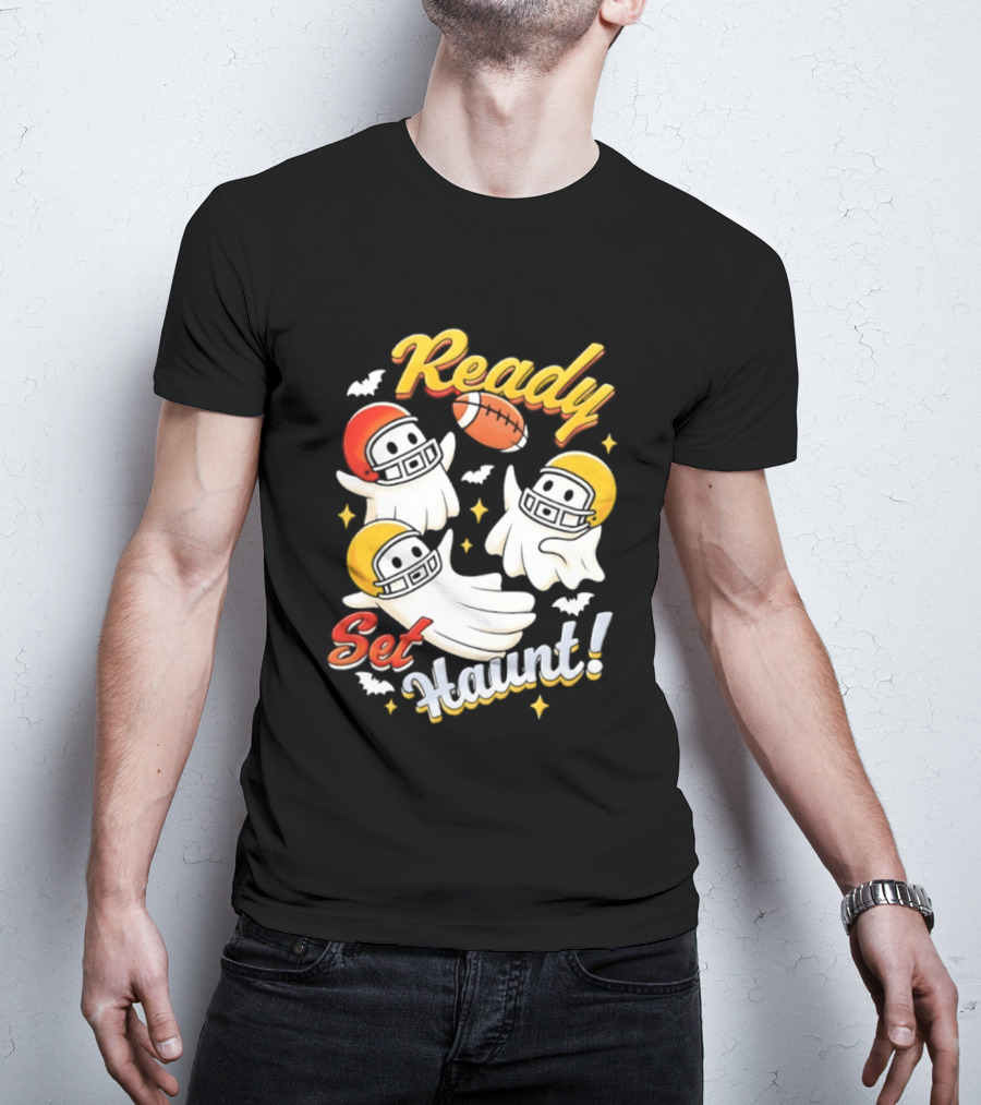 Ready Set Haunt Ghosts Football Helmet Halloween T-Shirt