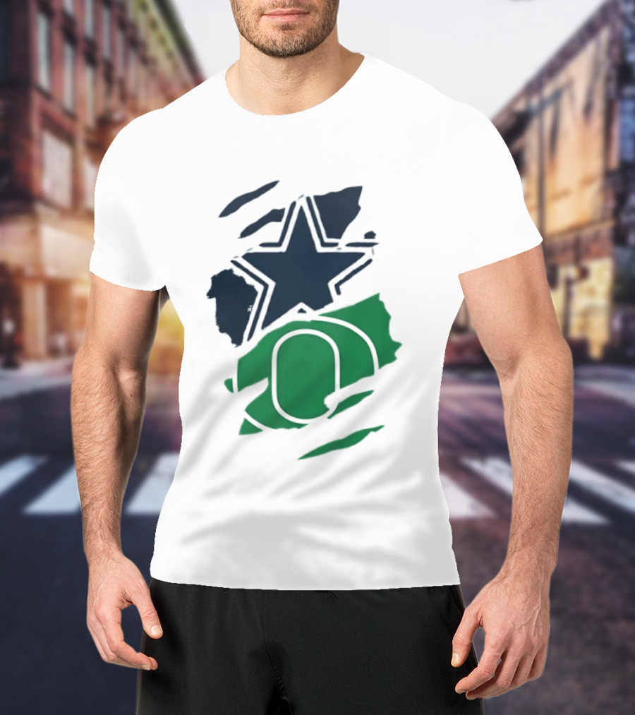 Dallas Cowboys Star And Oregon Ducks O Ripped Team Logos T-Shirt