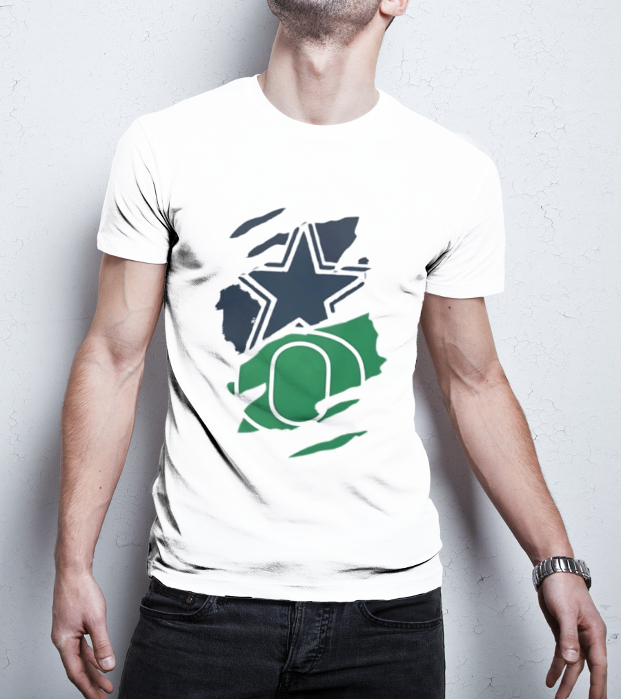 Dallas Cowboys Star And Oregon Ducks O Ripped Team Logos T-Shirt
