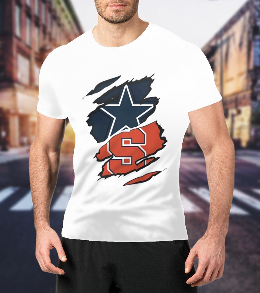 Dallas Cowboys Star And Syracuse Orange Torn Fabric T-Shirt