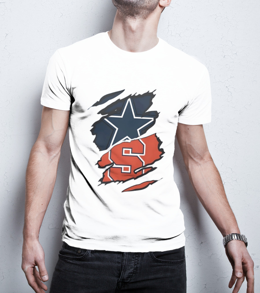 Dallas Cowboys Star And Syracuse Orange Torn Fabric T-Shirt