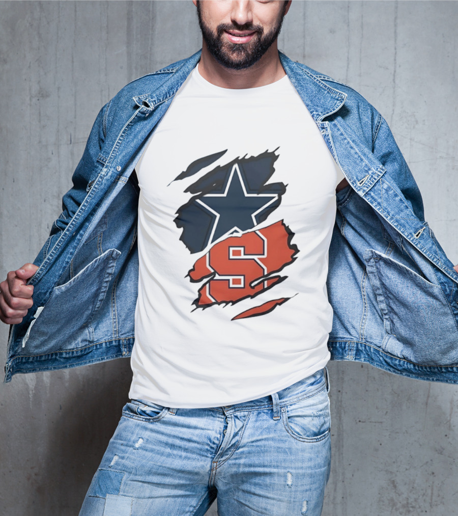 Dallas Cowboys Star And Syracuse Orange Torn Fabric T-Shirt