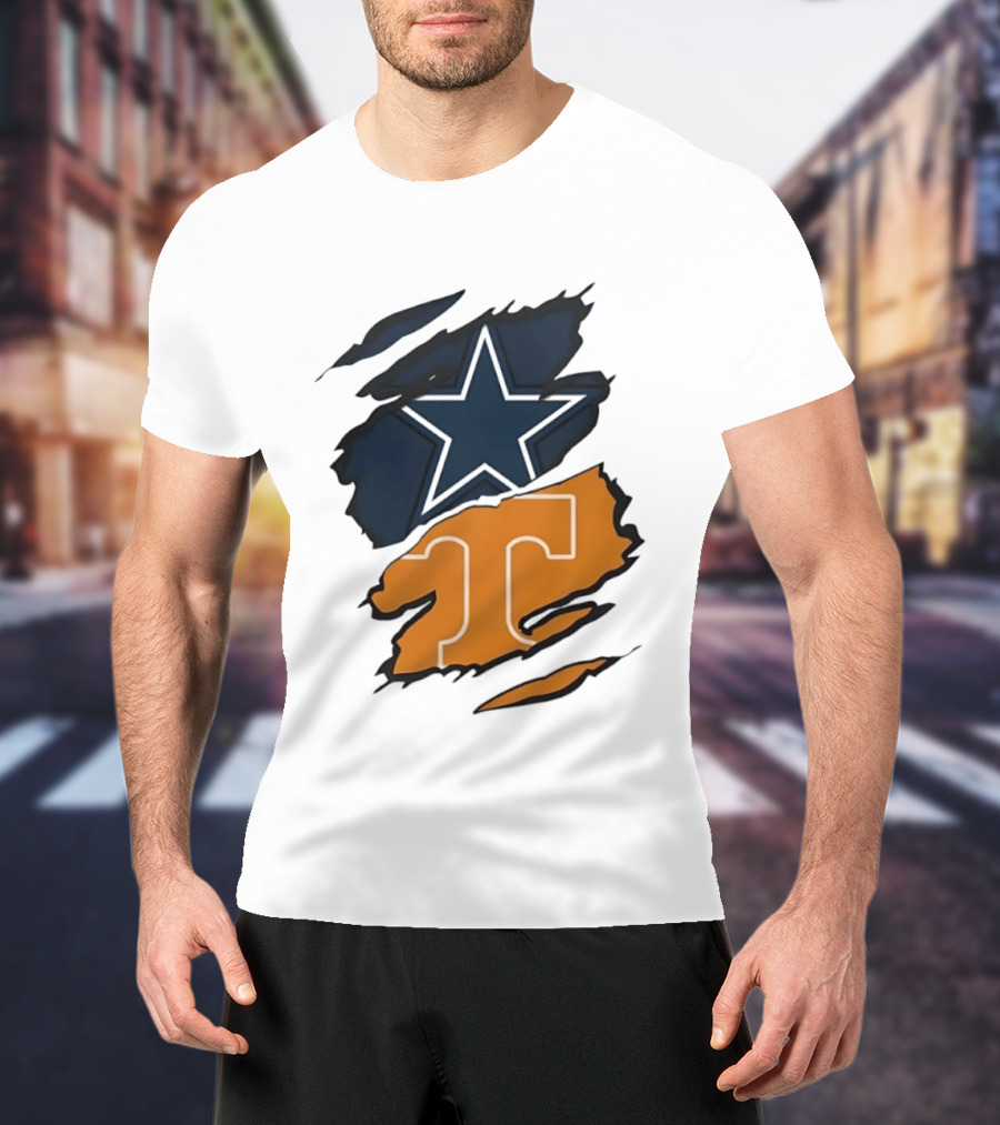 Dallas Cowboys Star Tennessee Volunteers Logo Ripped Effect T-Shirt