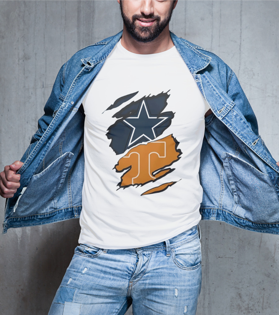 Dallas Cowboys Star Tennessee Volunteers Logo Ripped Effect T-Shirt