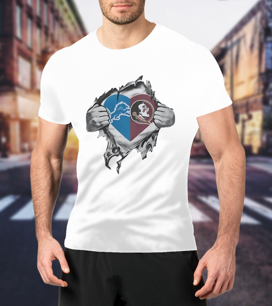 Detroit Lions Florida State Seminoles Heart Combined Fan Spirit T-Shirt