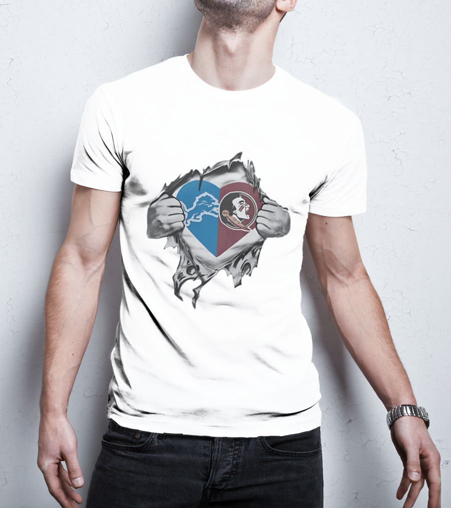 Detroit Lions Florida State Seminoles Heart Combined Fan Spirit T-Shirt