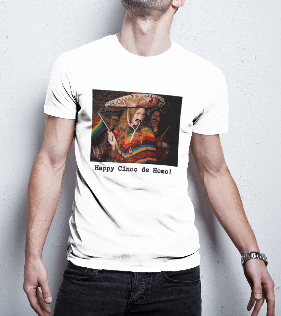 Happy Cinco De Homo Rainbow Poncho Sombrero Pride Celebration T-Shirt