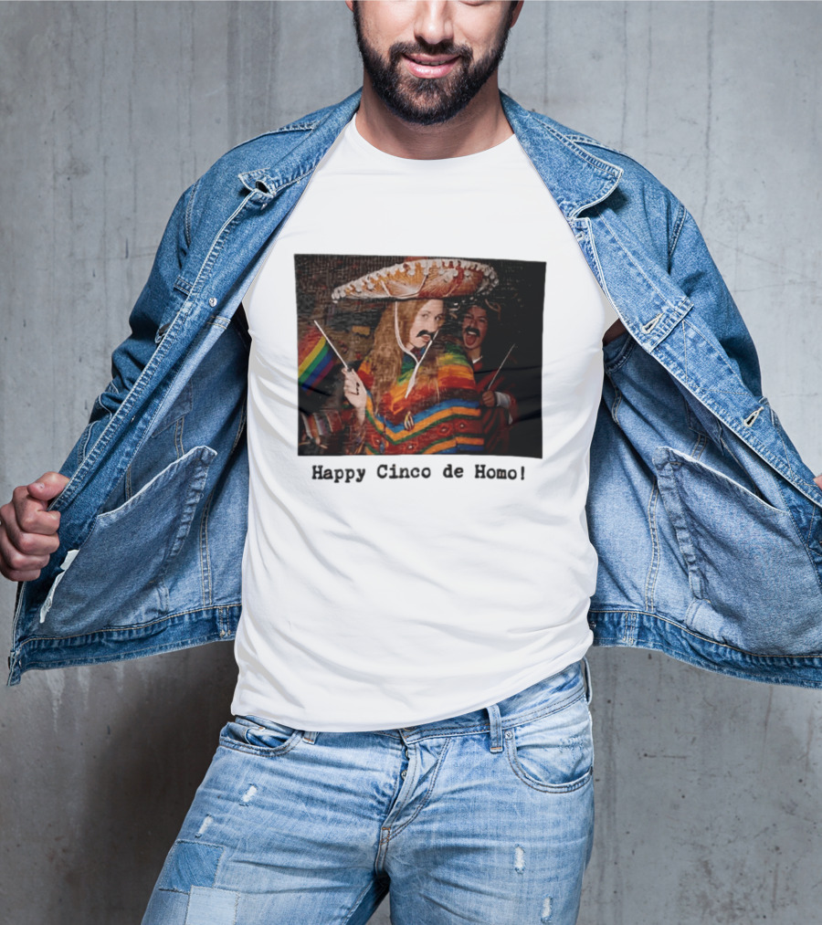 Happy Cinco De Homo Rainbow Poncho Sombrero Pride Celebration T-Shirt