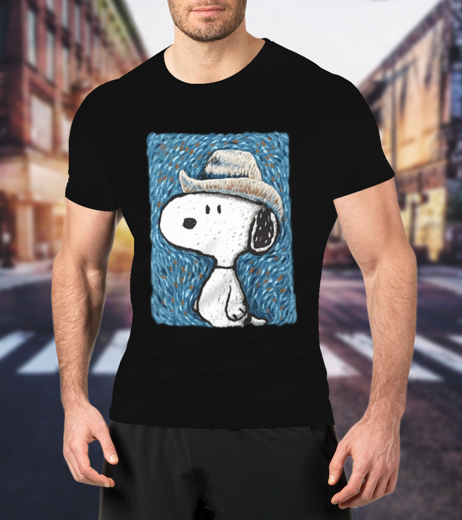 Snoopy Peanuts Cowboy Hat Embroidery T-Shirt