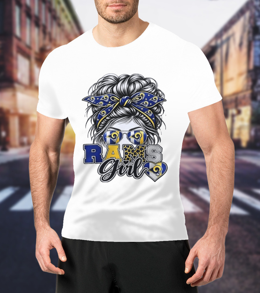 Rams Girl Messy Bun Bandana Sunglasses Fan T-Shirt