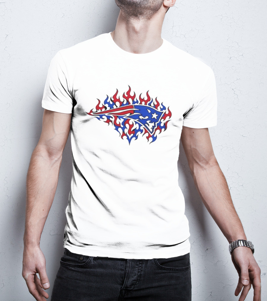 New England Patriots Flaming Blue And Red Sports Team T-Shirt