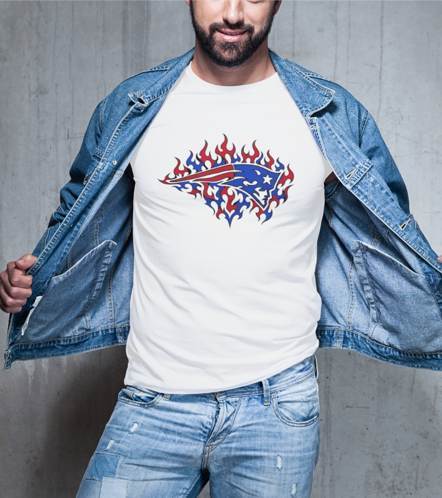New England Patriots Flaming Blue And Red Sports Team T-Shirt