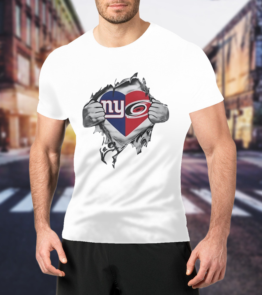 New York Giants Carolina Hurricanes Heart Fan Pride T-Shirt